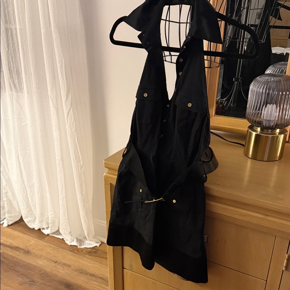 Bebe Black Halter Dress with Gold Accents